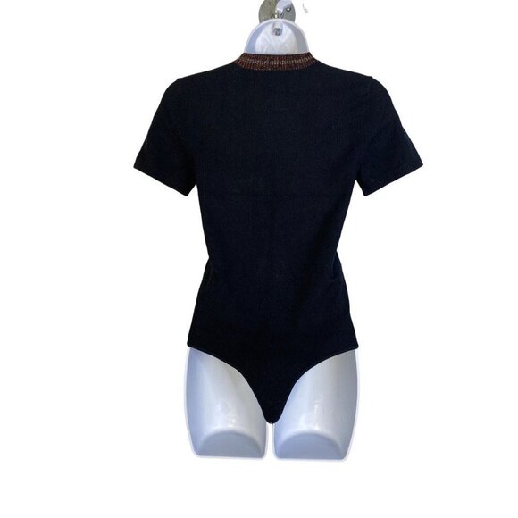 N: Philanthropy Womens Black Short Sleeve Designer Crew Neck Bodysuit Small - Picture 6 of 7